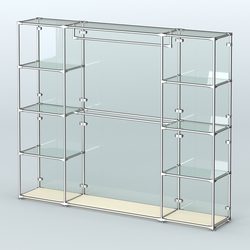 Торговая система ХРОМ (задняя стенка - стекло) 2430 мм с прозрачными полками и поручнями №3, Крем Вайс