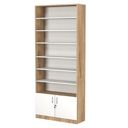 Стеллаж из ДСП с 6-ю полками 300x900 мм серии LEVEL-6 №12 (З/C - ДВП), Дуб Канзас коричневый + Белый