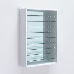 Витрина настенная №202-6Г открытая с девятью полками и зеркалом, Белый