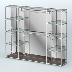 Торговая система ХРОМ (задняя стенка - зеркало) 2430 мм с прозрачными полками и поручнями №3, Дуб Венге