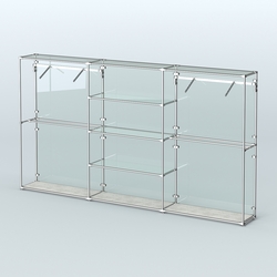 Торговая система ХРОМ (задняя стенка - стекло) 3600 мм с прозрачными полками и поручнями №10, Метрополитан Грей