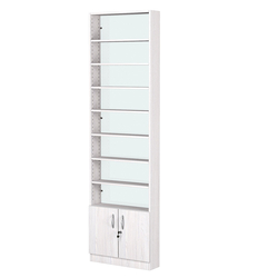 Стеллаж из ДСП с 8-ю полками 150x600 мм серии LEVEL-8 №2-1 (З/C - СТЕКЛО), Ясень Анкор светлый