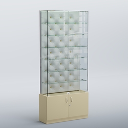 Высокая стеклянная витрина КАПИТОНЕ №33, Крем вайс + Экокожа белая