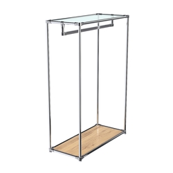 Хромированный стенд-вешало TD-12 №1-1 с полкой стекло 6мм (прозрачное), Дуб Золотистый