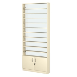 Стеллаж из ДСП с 10-ю полками 150x900 мм серии LEVEL-10 №9-1 (З/C - СТЕКЛО), Крем Вайс