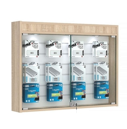 Витрина настенная №3-2Б широкая со встроенной подсветкой , Дуб сонома