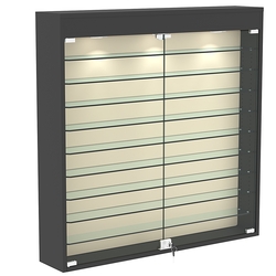 Настенная витрина с бархатом серии БАРОН №4-4А (девять полок), Черный + 01 Cream