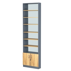 Стеллаж из ДСП с 6-ю полками 150x600 мм серии LEVEL-6 №2-2 (З/C - ЗЕРКАЛО), Темно-серый и Дуб Золотистый