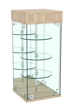 Витрина РОТАЦИЯ настольная с вращающимися полками №25-3 (задняя стенка - зеркало), Дуб сонома