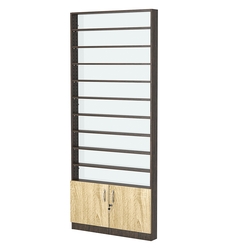 Стеллаж из ДСП с 9-ю полками 100x900 мм серии LEVEL-9 №8-1 (З/C - СТЕКЛО), Дуб Венге + Дуб Сонома