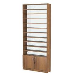 Стеллаж из ДСП с 10-ю полками 250x900 мм серии LEVEL-10 №11-1 (З/C - СТЕКЛО), Орех