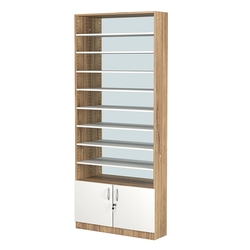 Стеллаж из ДСП с 8-ю полками 200x900 мм серии LEVEL-8 №10-2 (З/C - ЗЕРКАЛО), Дуб Канзас коричневый + Белый