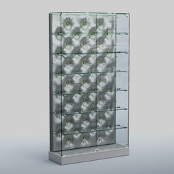 Низкая стеклянная витрина КАПИТОНЕ №9-ХП, Серый + Экокожа серебристая