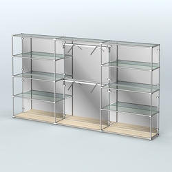 Торговая система ХРОМ (задняя стенка - зеркало) 3600 мм с прозрачными полками и поручнями №6, Дуб Сонома