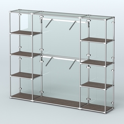 Торговая система ХРОМ (задняя стенка - стекло) 2430 мм с полками ДСП и поручнями №7, Дуб Венге