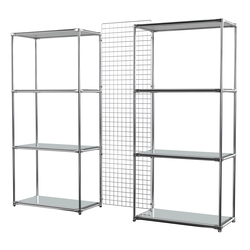 Сетчатый стеллаж СТИЛЬ с зеркальными полками и решеткой №31-4, Серый