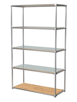 Торговый хромированный стеллаж с зеркальными полками №5, Дуб Золотистый