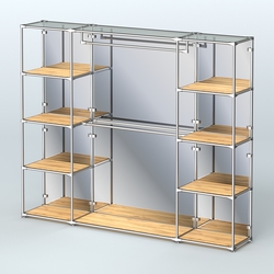 Торговая система ХРОМ (задняя стенка - зеркало) 2430 мм с полками ДСП и поручнями №3, Дуб Золотистый