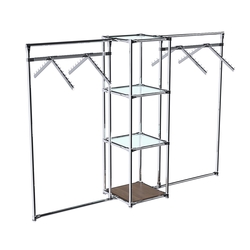 Хромированное вешало ГРАНЬ №2-1 с полками стекло 6 мм, Орех