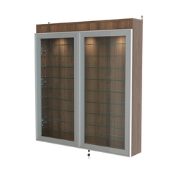 Витрина настенная №4-7А с фризом и девятью стеклянными полками серии Collecto, Орех