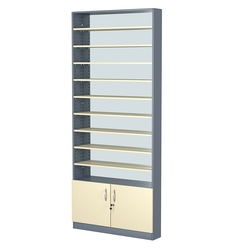 Стеллаж из ДСП с 9-ю полками 150x900 мм серии LEVEL-9 №9-2 (З/C - ЗЕРКАЛО), Темно-серый + Крем Вайс