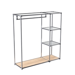 Хромированный стенд-вешало TD-40 №1-4 Хром с полкой Зеркало 4мм, Дуб Сонома