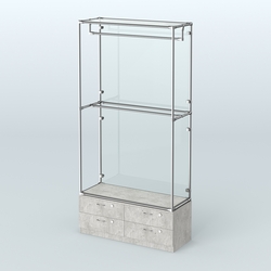 Торговая система ХРОМ (задняя стенка - стекло) 1200 мм №1-2 с тумбой Т-14 и поручнями, Метрополитан Грей