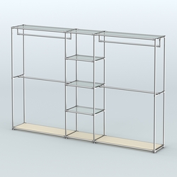 Торговая система ХРОМ без ДСП 3030 мм с прозрачными полками и поручнями №4, Крем Вайс