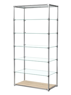 Пристенный торговый стеллаж ЛАЙТ с глубокими прозрачными полками №4, Дуб Сонома