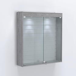 Витрина настенная №204-2Б закрытая с экономпанелью и фризом, Бетон Чикаго светло-серый F186 ST9