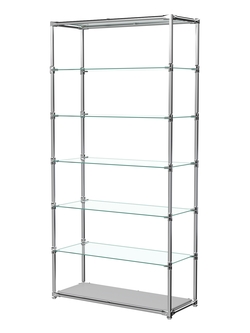 Пристенный торговый стеллаж ЛАЙТ с широкими стеклянными полками №3, Серый