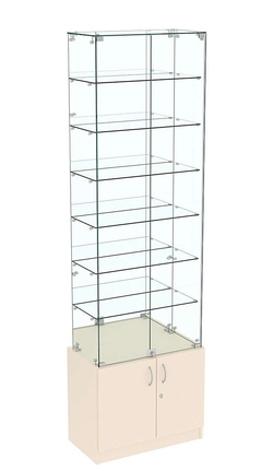 Узкая витрина с накопителем и зеркалом ИСТРА №34-600, Крем Вайс