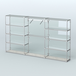 Торговая система ХРОМ (задняя стенка - стекло) 3600 мм с зеркальными полками и поручнями №9, Метрополитан Грей