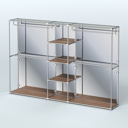 Торговая система ХРОМ (задняя стенка - зеркало) 3030 мм с полками ДСП и поручнями №4, Орех