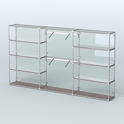 Торговая система ХРОМ (задняя стенка - стекло) 3600 мм с зеркальными полками и поручнями №6, Ясень Анкор темный