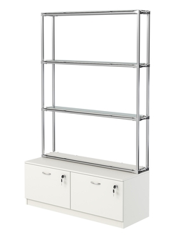 Хромированный стеллаж с зеркальными полками №1 с тумбой Т-15, Белый