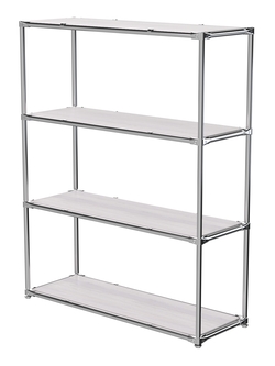 Торговый хромированный стеллаж с полками ДСП №7, Ясень Анкор светлый - U31104