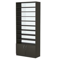 Стеллаж из ДСП с 8-ю полками 350x900 мм серии LEVEL-8 №13-1 (З/C - СТЕКЛО), Черный