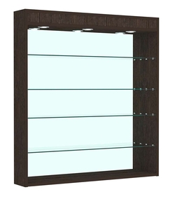 Витрина настенная №4-4Г зеркальная с прозрачными полками и подсветкой, Дуб Венге