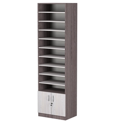 Стеллаж из ДСП с 9-ю полками 400x600 мм серии LEVEL-9 №7 (З/C - ДВП), Ясень Анкор темный + Ясень Анкор светлый