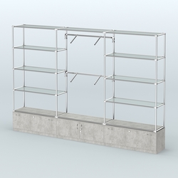 Торговая система ХРОМ без ДСП 3600 мм с тумбами Т11, Т21, прозрачными полками и поручнями №4, Метрополитан Грей