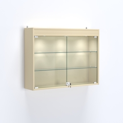 Витрина настенная №203-3А широкая с двумя полками и фризом, Крем Вайс