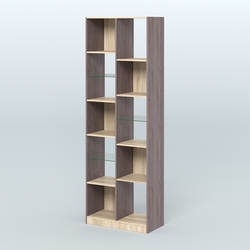 Стеллаж из ДСП серии ЛОФТ №8-3 с полками стекло 5 мм, Ясень Анкор темный и Дуб Сонома