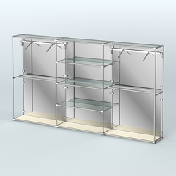 Торговая система ХРОМ (задняя стенка - зеркало) 3600 мм с прозрачными полками и поручнями №10, Крем Вайс