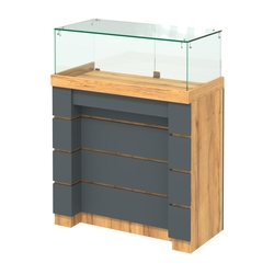 Торговый прилавок с утопленным фасадом и широкими ящиками №УФ-4-900, Дуб Золотистый и Темно-Серый