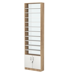 Стеллаж из ДСП с 10-ю полками 200x600 мм серии LEVEL-10 №3-1 (З/C - СТЕКЛО), Дуб Канзас коричневый + Белый