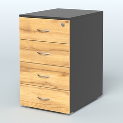 Тумба приставная для компактных столов 4 ящика с замком Тарли, Черный и Дуб Золотистый U1148