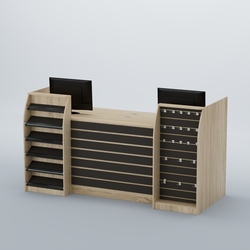 Ресепшен Атлант с накладными планками наклонными полками и экономпанелью №9, Дуб Сонома + Черный