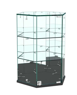 Витрина Истра настольная шестигранная №8  (задние стенки зеркальные), Черный