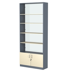 Стеллаж из ДСП с 4-мя полками 300x900 мм серии LEVEL-4 №12-1 (З/C - СТЕКЛО), Темно-серый + Крем Вайс